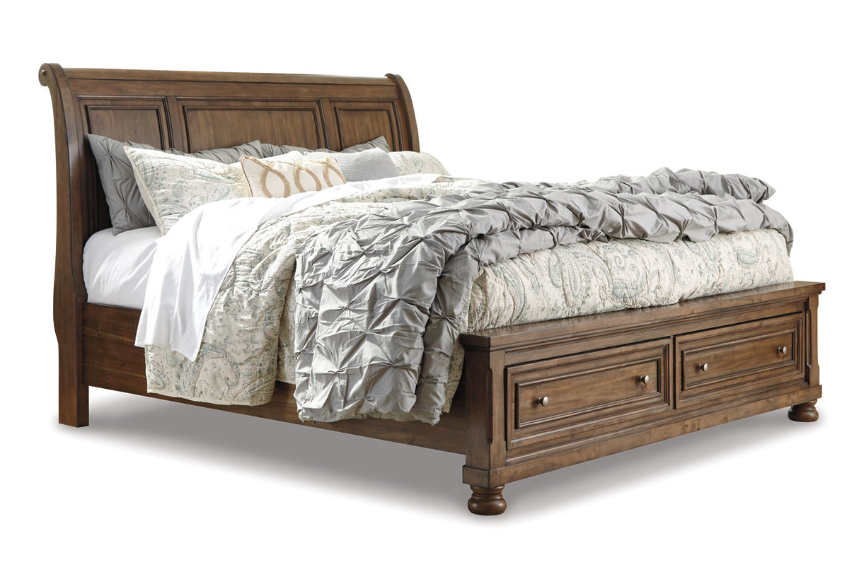 Flynnter Medium Brown Queen Sleigh Bed with 2 Storage Drawers from Ashley - Luna Furniture