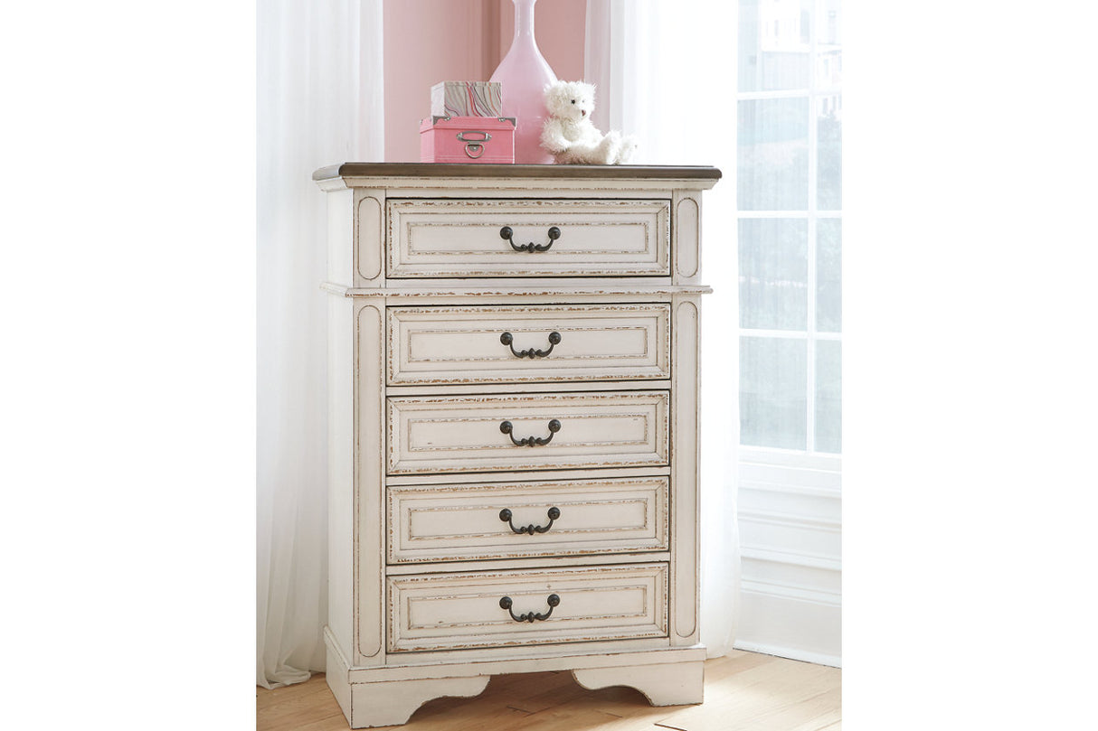 Realyn Chipped White Chest of Drawers -  - Luna Furniture