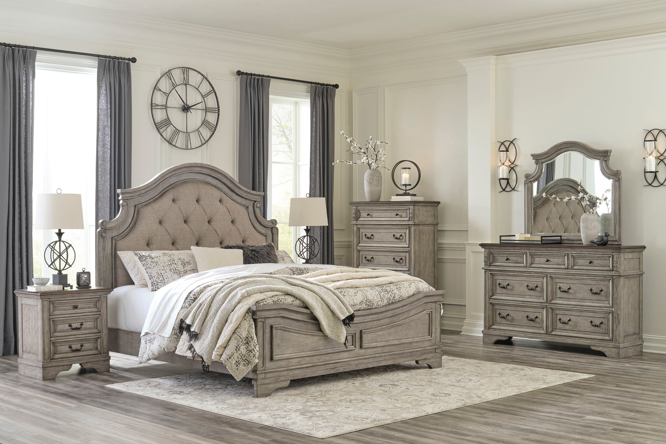 Lodenbay Antique Gray Upholstered Panel Bedroom Set from Ashley - Luna Furniture