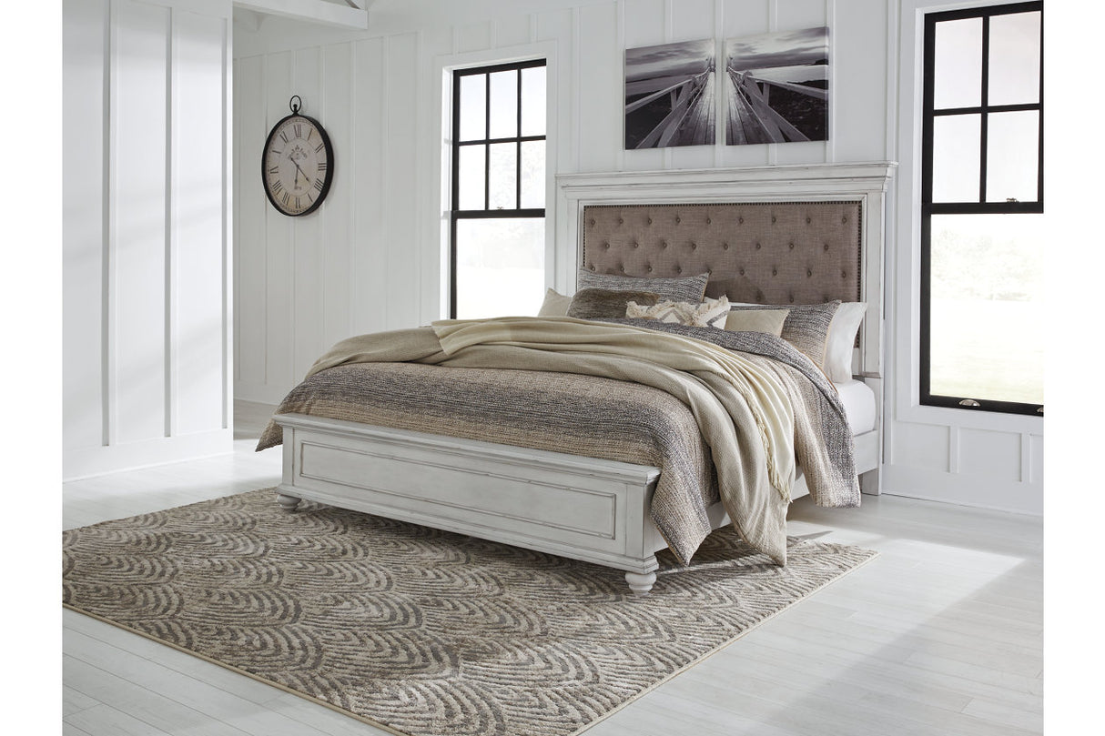 Kanwyn Whitewash Queen Panel Upholstered Bed -  Ashley - Luna Furniture