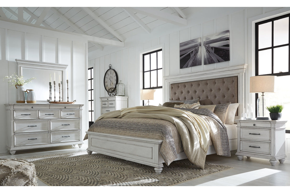 Kanwyn Whitewash Queen Panel Upholstered Bed -  Ashley - Luna Furniture