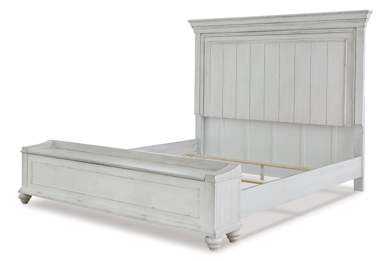 Kanwyn Whitewash King Panel Bed with Storage Bench – Luna Furniture