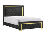 Pepe Black/Gold Queen Panel Upholstered Bed -  Crown Mark - Luna Furniture