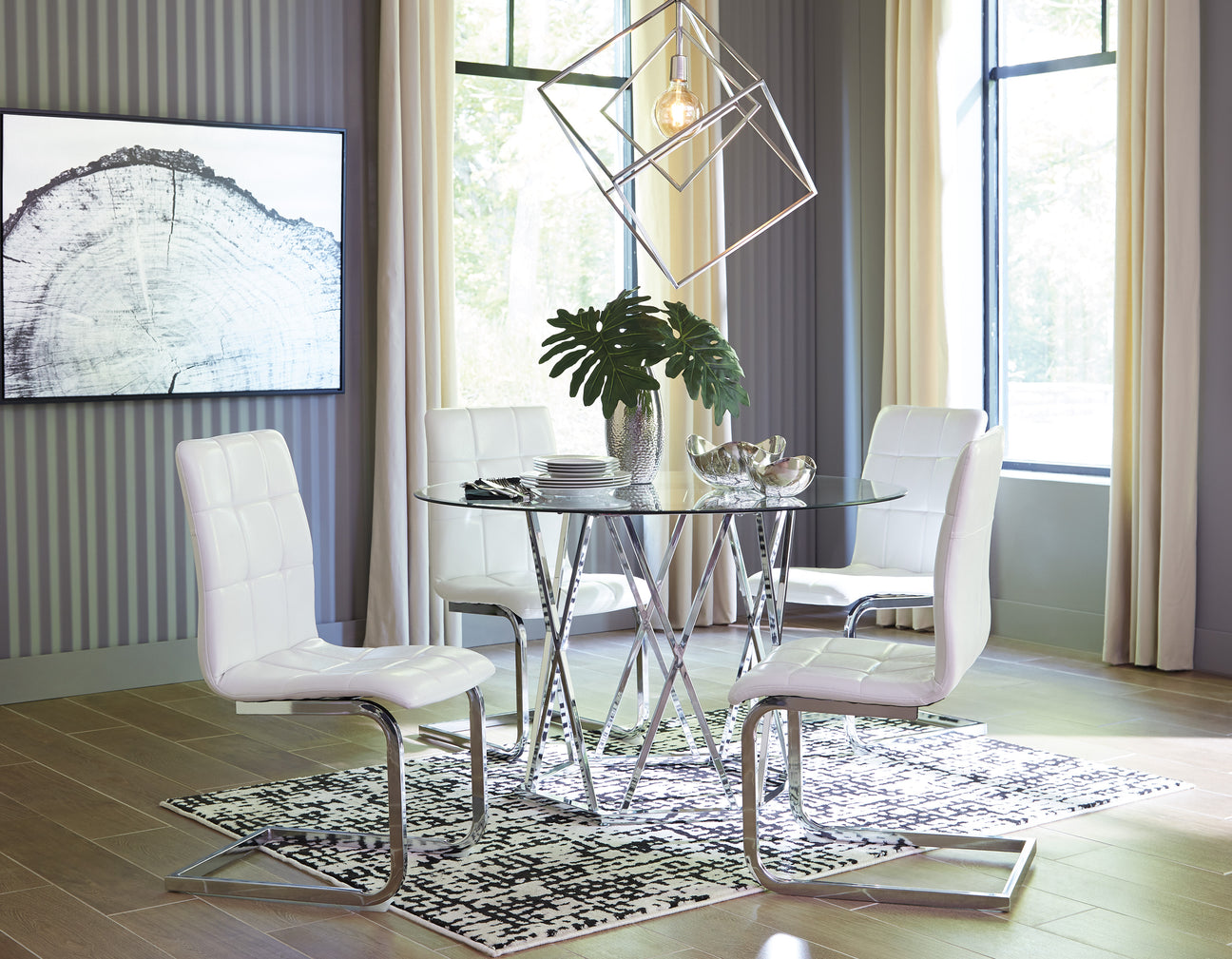 Madanere White-Chrome 5-Piece Dining Room Set - Luna Furniture