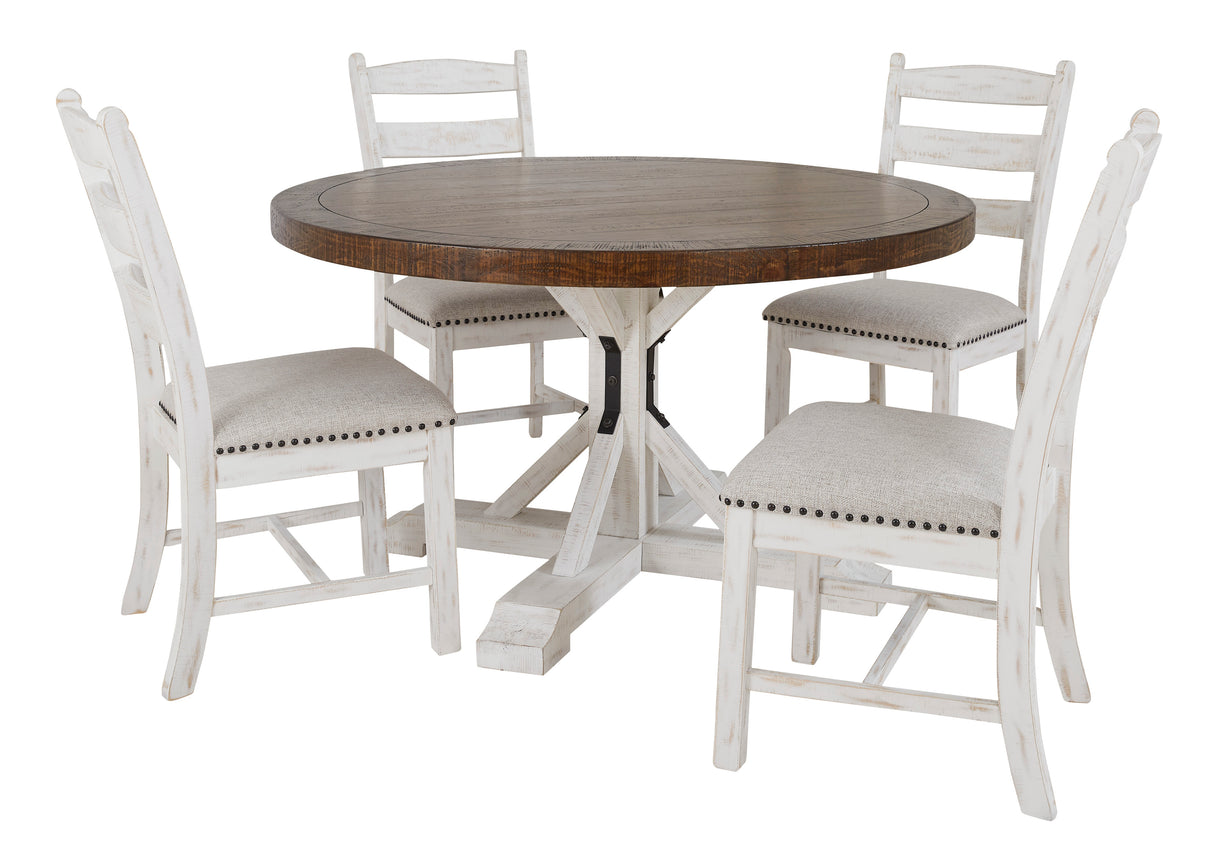 Valebeck Beige/White 5-Piece Round Dining Set -  Ashley - Luna Furniture