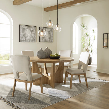 Dakmore Linen/Brown Round Dining Set -  Ashley - Luna Furniture