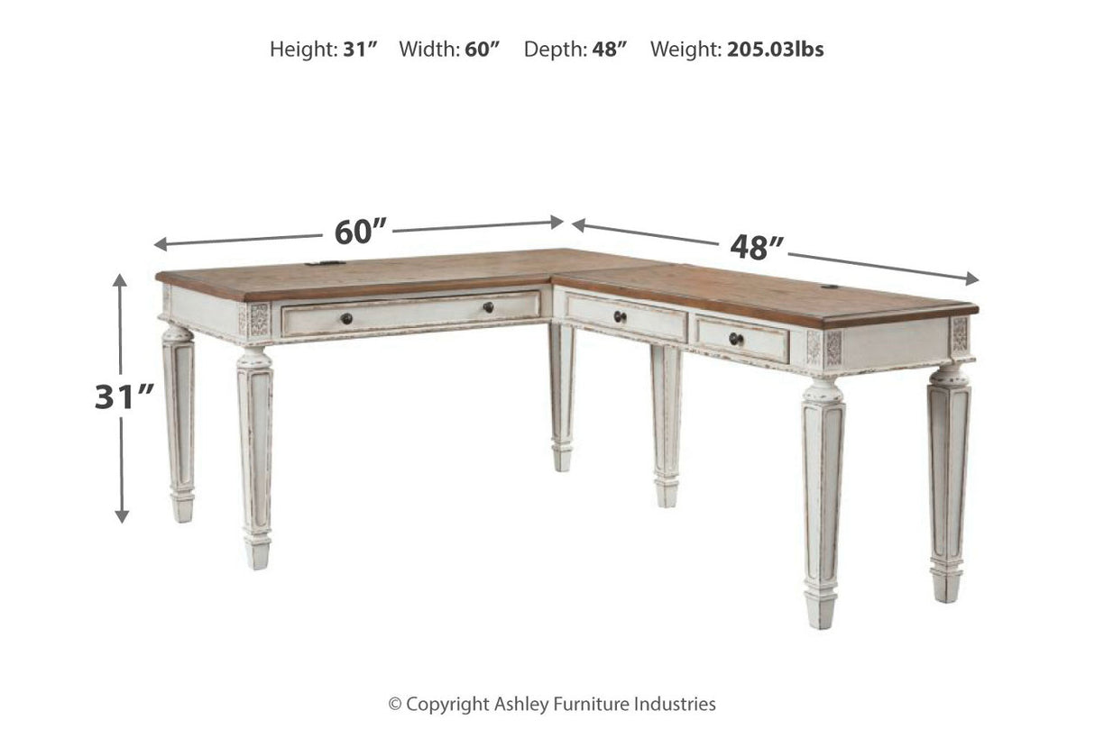 Realyn White/Brown 2-Piece Home Office Desk -  Ashley - Luna Furniture