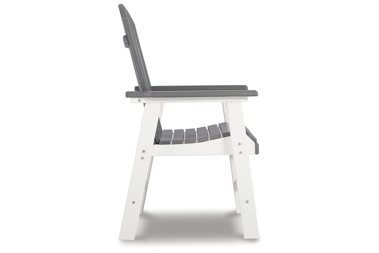 Transville Gray/White Outdoor Dining Arm Chair from Ashley - Luna Furniture