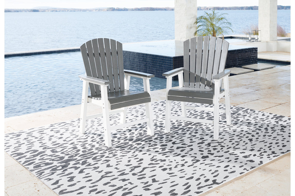 Transville Gray/White Outdoor Dining Arm Chair from Ashley - Luna Furniture