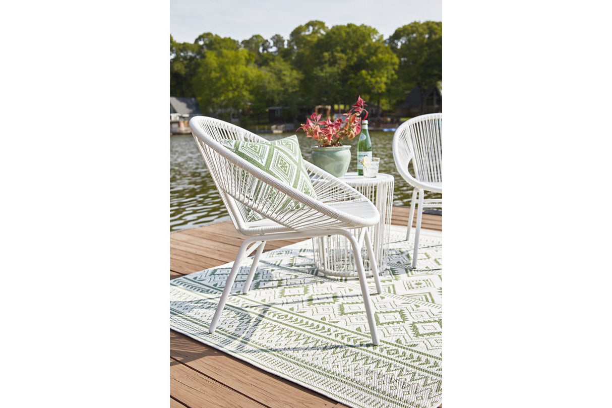 Mandarin Cape White Outdoor Table and Chairs -  Ashley - Luna Furniture