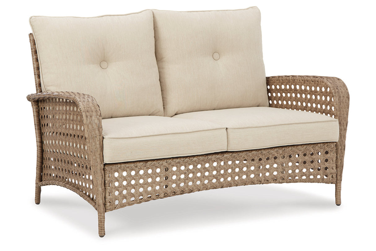 Braylee Driftwood Outdoor Loveseat with Table from Ashley - Luna Furniture