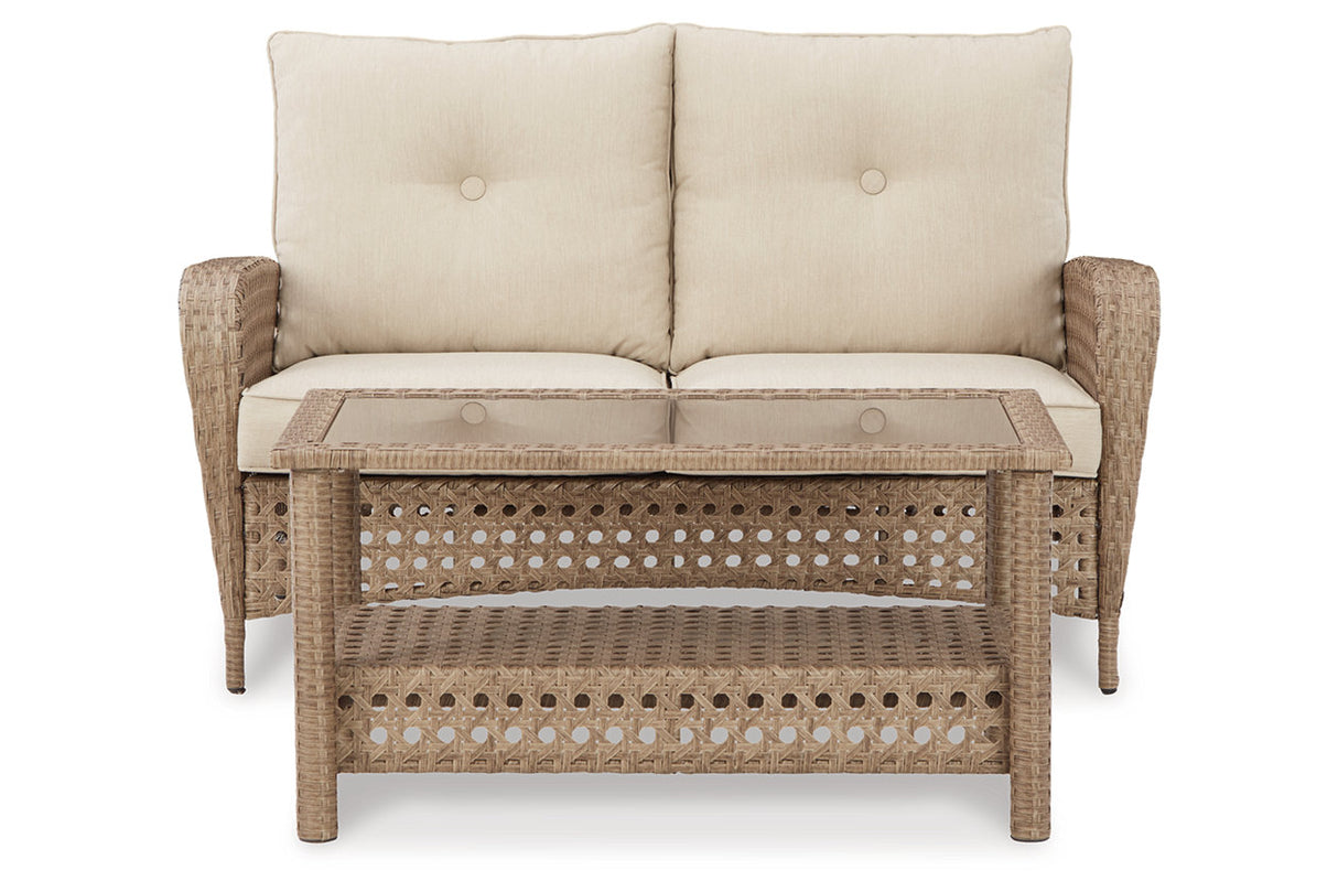 Braylee Driftwood Outdoor Loveseat with Table from Ashley - Luna Furniture