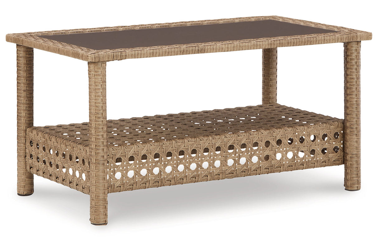 Braylee Driftwood Outdoor Loveseat with Table from Ashley - Luna Furniture