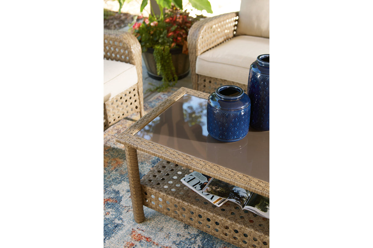 Braylee Driftwood Outdoor Loveseat with Table from Ashley - Luna Furniture