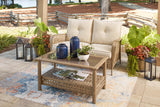 Braylee Driftwood Outdoor Loveseat with Table from Ashley - Luna Furniture