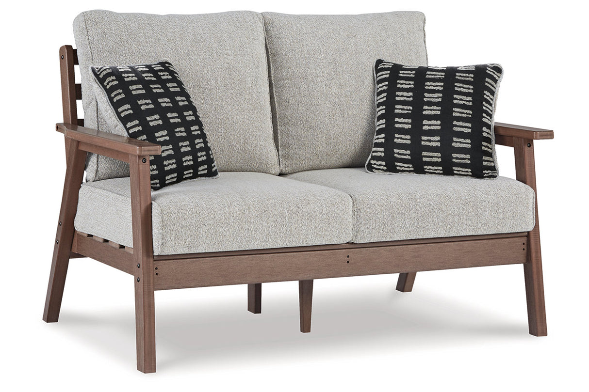 Emmeline Brown/Beige Outdoor Loveseat with Cushion -  Ashley - Luna Furniture