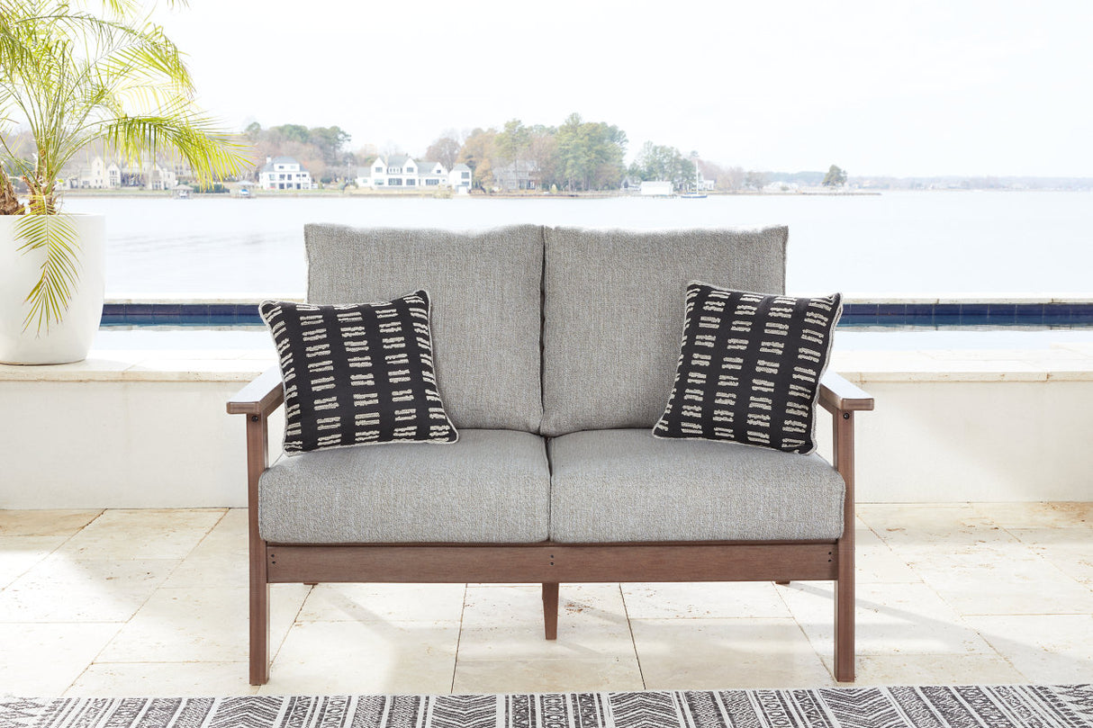 Emmeline Brown/Beige Outdoor Loveseat with Cushion -  Ashley - Luna Furniture