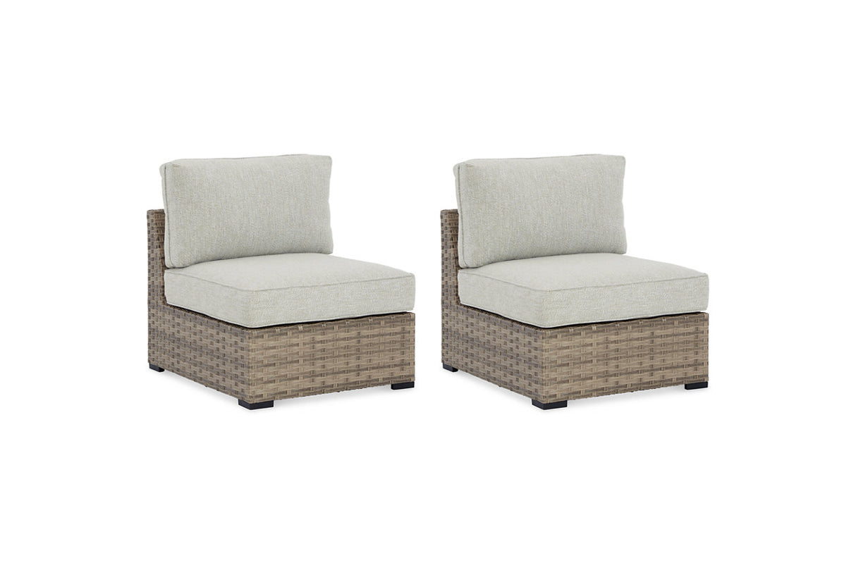 Calworth Beige Outdoor Armless Chair with Cushion from Ashley - Luna Furniture