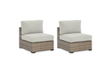 Calworth Beige Outdoor Armless Chair with Cushion from Ashley - Luna Furniture