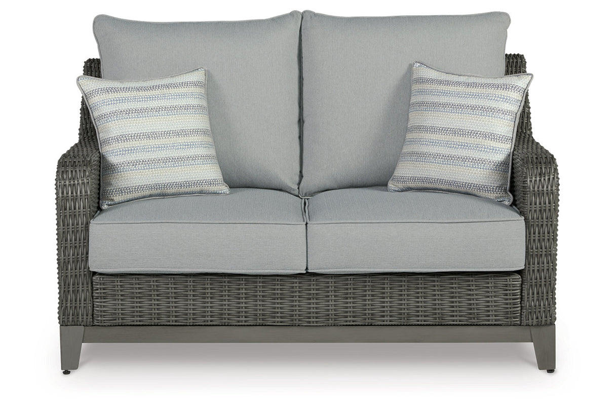 Elite Park Gray Outdoor Loveseat with Cushion from Ashley - Luna Furniture