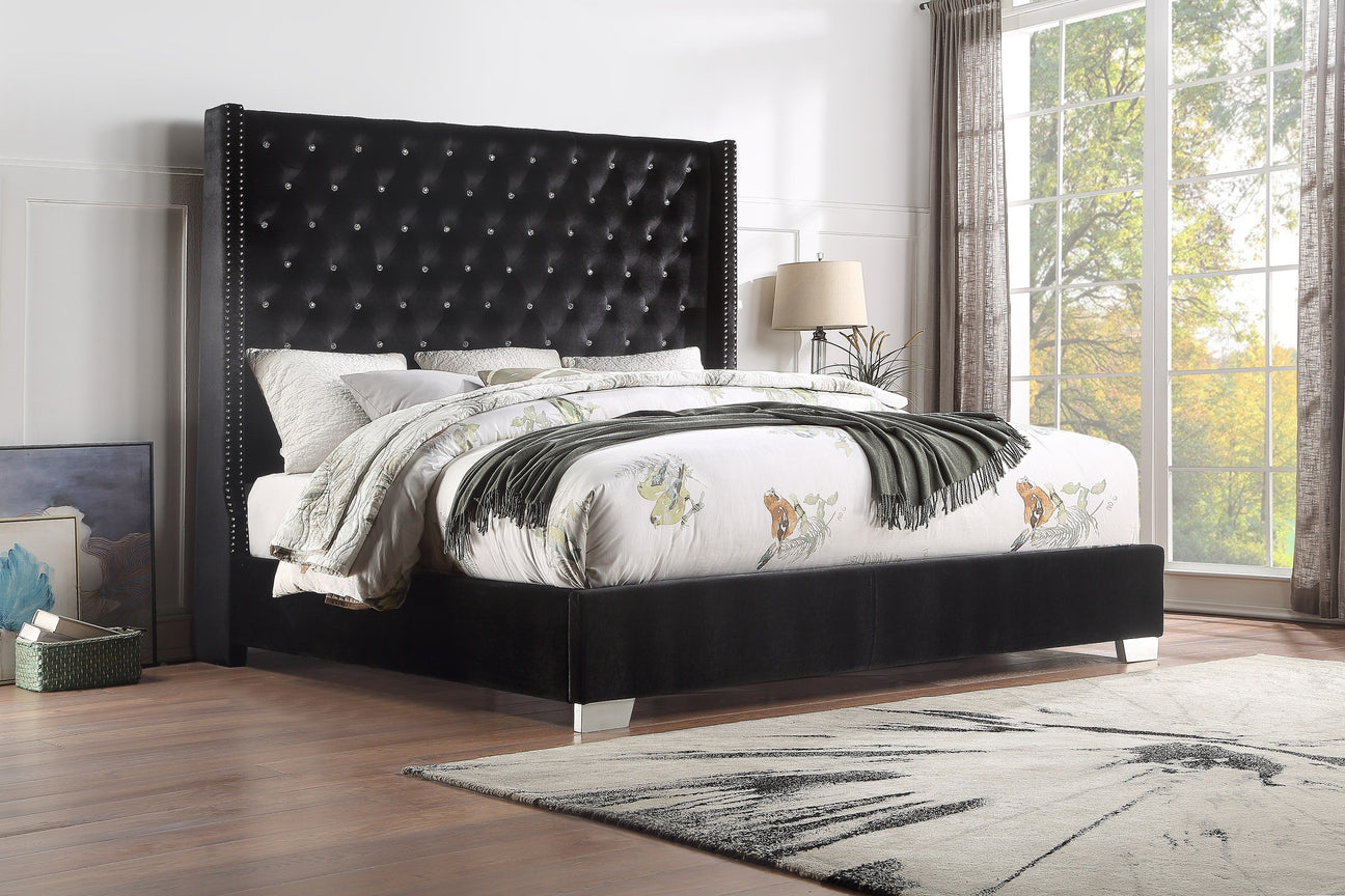 Franco Black Velvet Queen Upholstered Bed from Homelegance - Luna Furniture