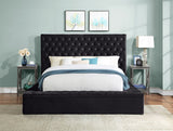 Prague Black Velvet King Upholstered Storage Platform Bed