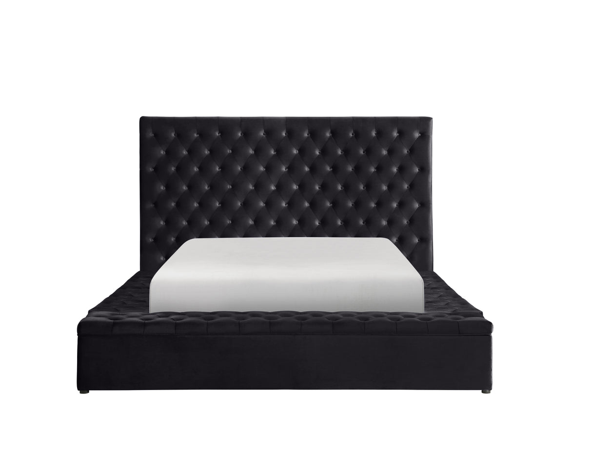 Prague Black Velvet King Upholstered Storage Platform Bed