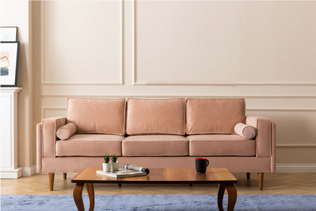 Troya Melon Velvet Sofa With Reversible Cushions -  Nova Furniture - Luna Furniture