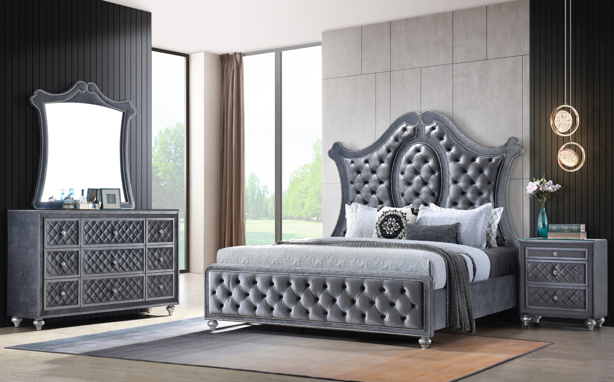 Cameo Gray King Upholstered Panel Bed -  Crown Mark - Luna Furniture