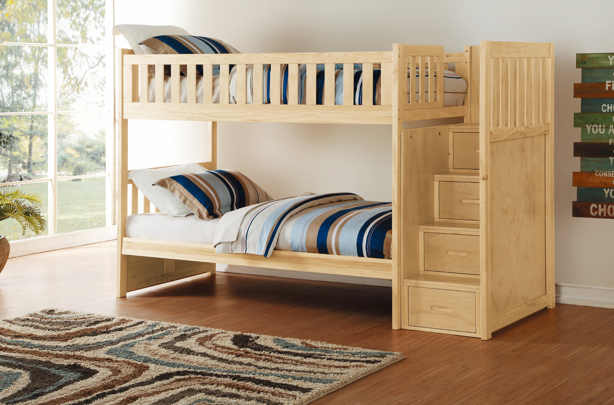 Bartly Pine Twin/Twin Step Bunk Bed from Homelegance - Luna Furniture