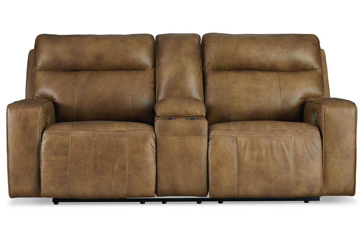 Game Plan Caramel Power Reclining Loveseat from Ashley - Luna Furniture