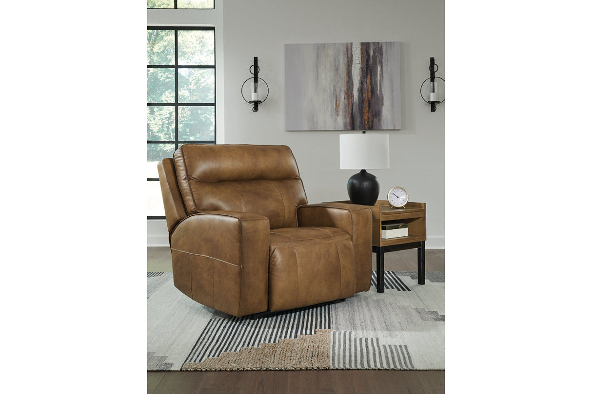 Game Plan Caramel Oversized Power Recliner from Ashley - Luna Furniture