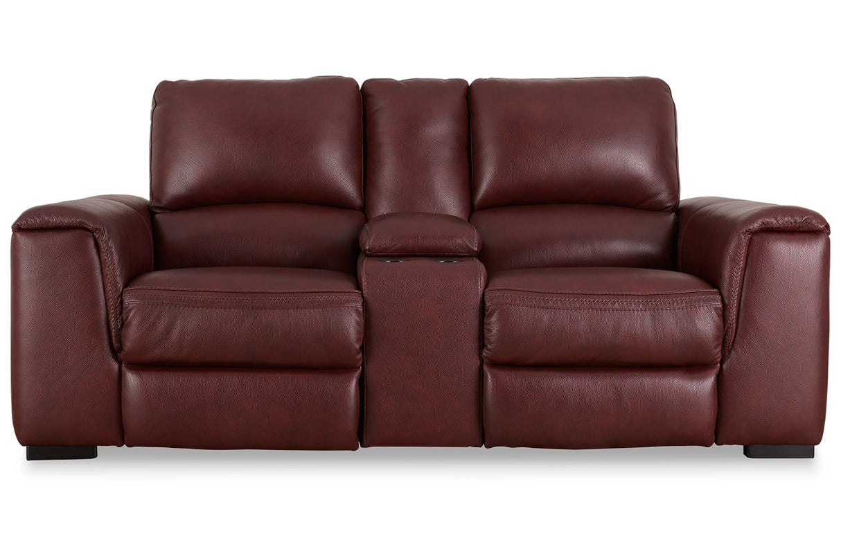 Alessandro Garnet Power Reclining Loveseat with Console -  Ashley - Luna Furniture