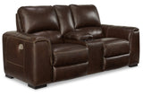 Alessandro Walnut Power Reclining Loveseat with Console from Ashley - Luna Furniture