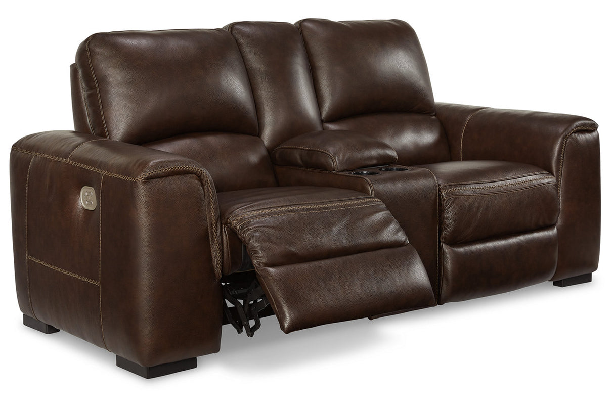 Alessandro Walnut Power Reclining Loveseat with Console from Ashley - Luna Furniture