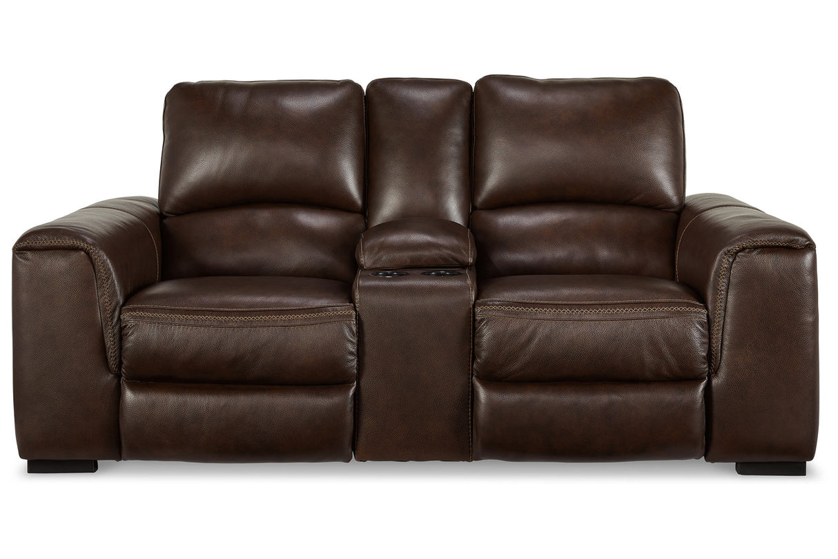 Alessandro Walnut Power Reclining Loveseat with Console from Ashley - Luna Furniture