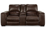 Alessandro Walnut Power Reclining Loveseat with Console from Ashley - Luna Furniture