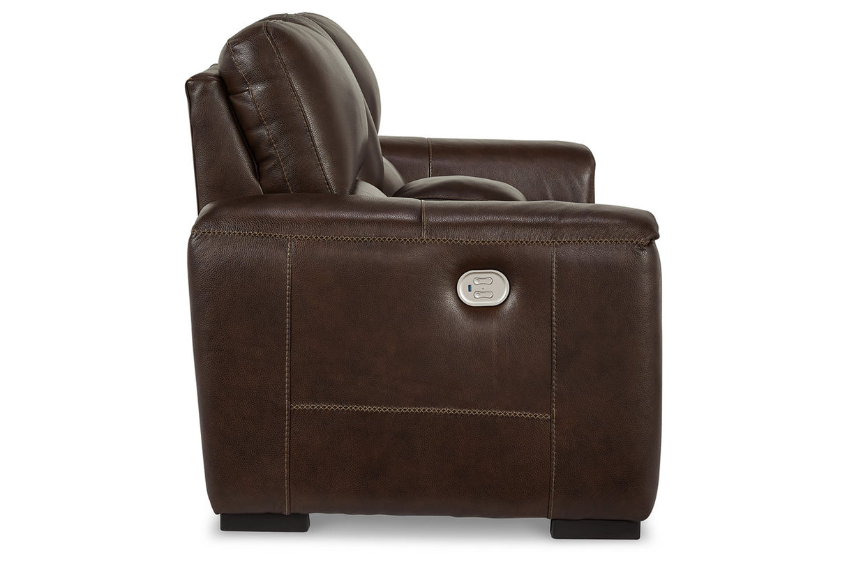 Alessandro Walnut Power Reclining Loveseat with Console from Ashley - Luna Furniture