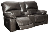 Hallstrung Gray Power Reclining Loveseat with Console from Ashley - Luna Furniture