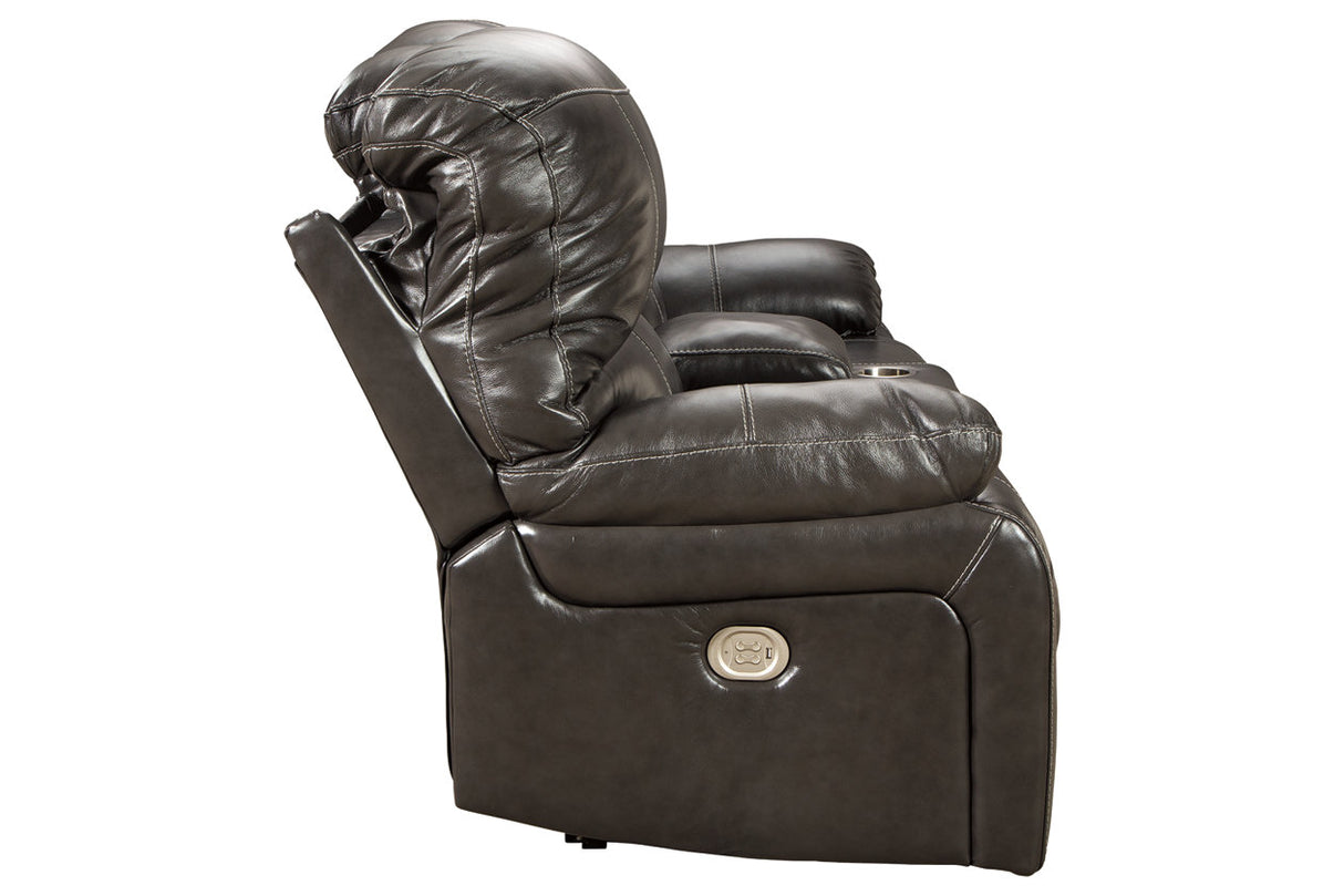 Hallstrung Gray Power Reclining Loveseat with Console from Ashley - Luna Furniture