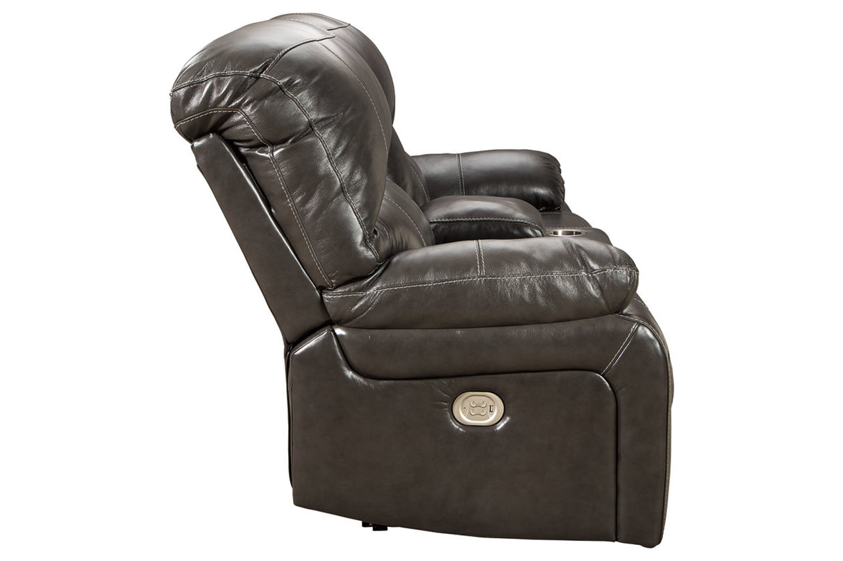 Hallstrung Gray Power Reclining Loveseat with Console from Ashley - Luna Furniture