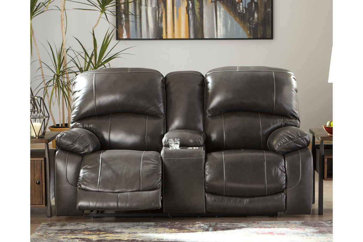 Hallstrung Gray Power Reclining Loveseat with Console from Ashley - Luna Furniture