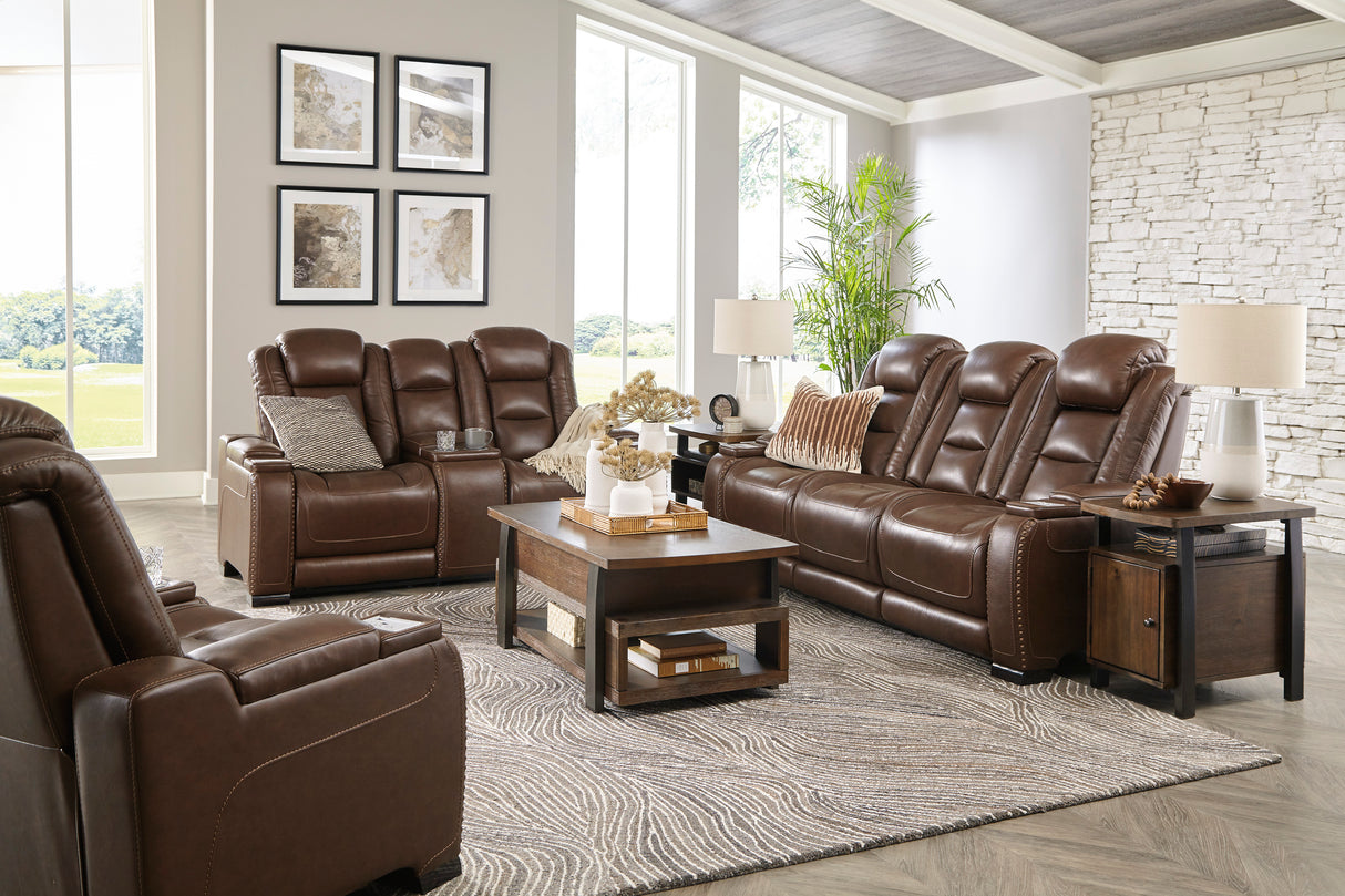 The Man-Den Mahogany Power Reclining Living Room Set from Ashley - Luna Furniture