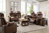 The Man-Den Mahogany Power Reclining Living Room Set from Ashley - Luna Furniture