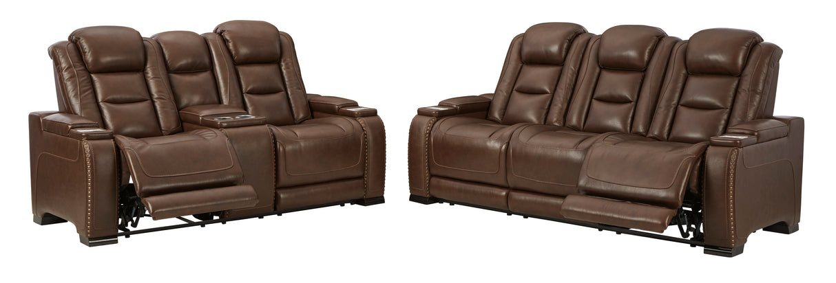 The Man-Den Mahogany Power Reclining Living Room Set from Ashley - Luna Furniture