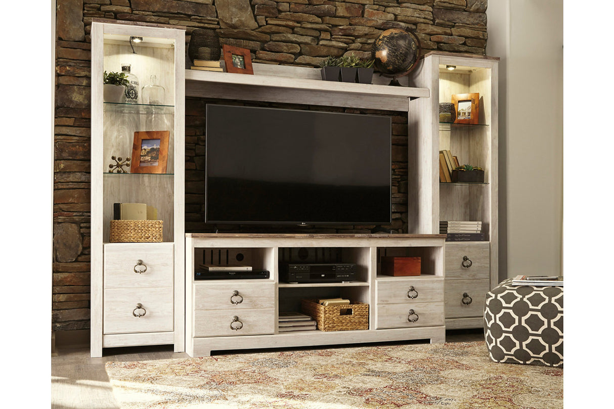 Willowton Whitewash 4-Piece Entertainment Center -  Ashley - Luna Furniture