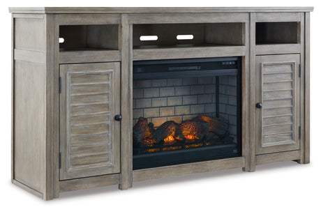 Moreshire Bisque 72" TV Stand with Electric Fireplace -  Ashley - Luna Furniture