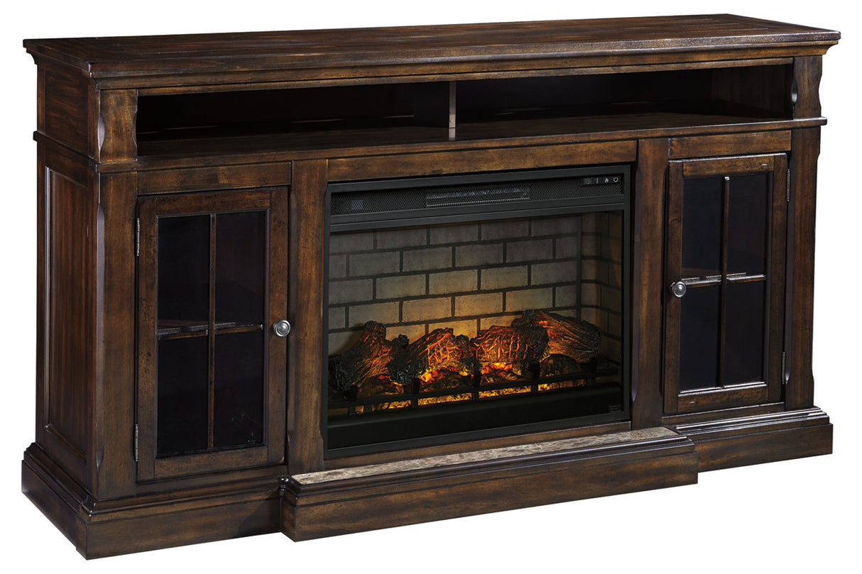 Roddinton Dark Brown 72" TV Stand with Electric Fireplace -  Ashley - Luna Furniture