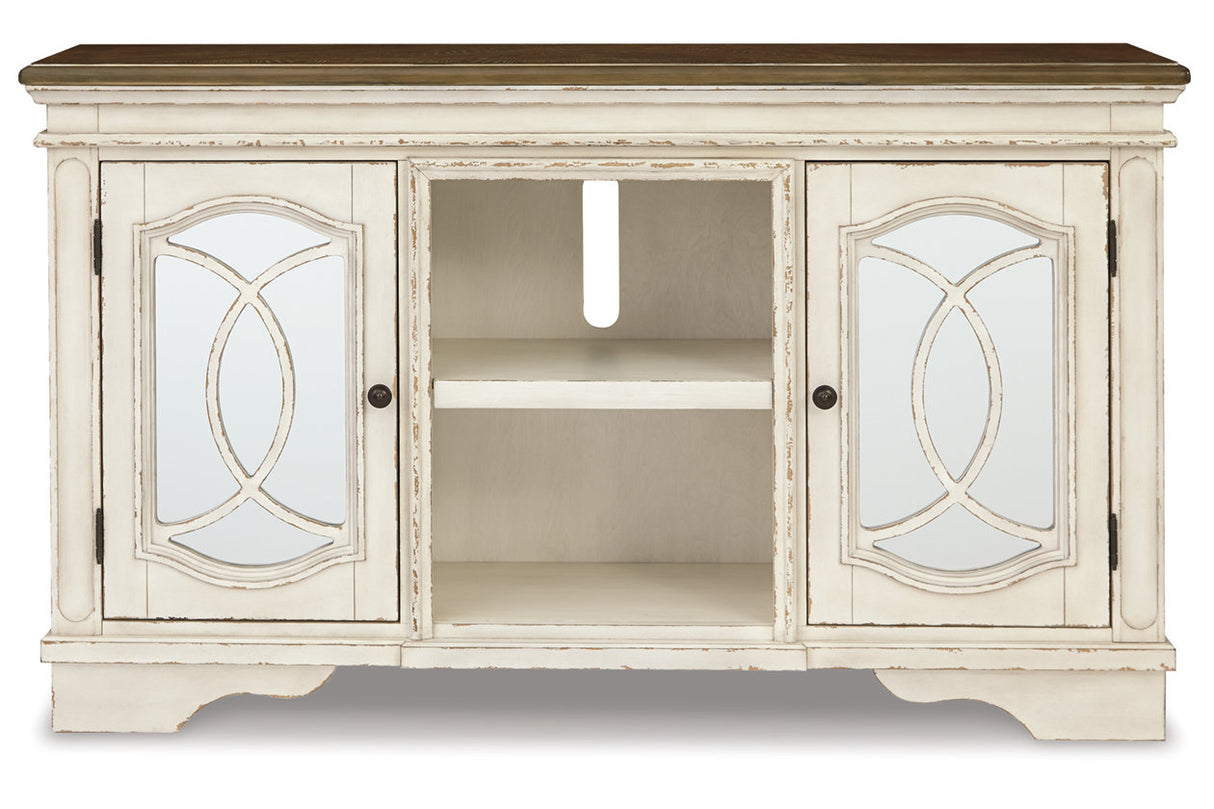 Realyn Chipped White 62" TV Stand - Ashley - Luna Furniture