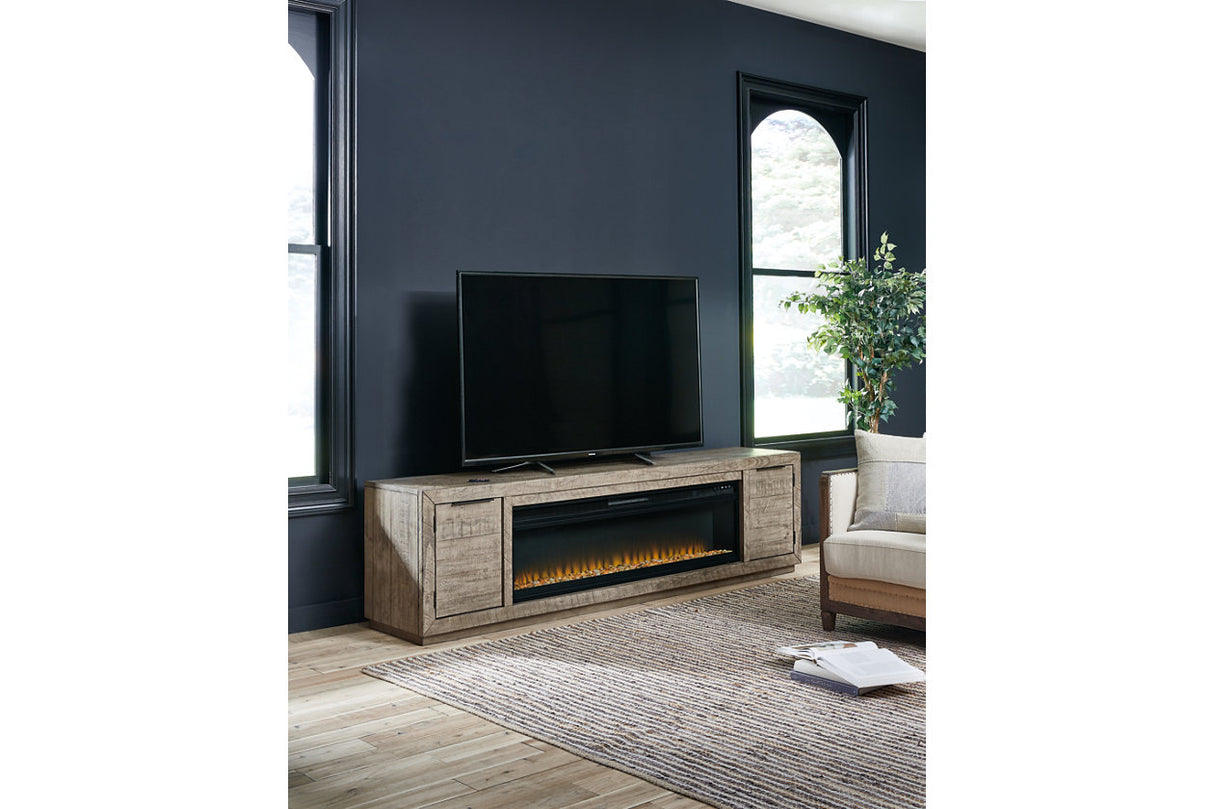 Krystanza Weathered Gray TV Stand with Electric Fireplace -  Ashley - Luna Furniture